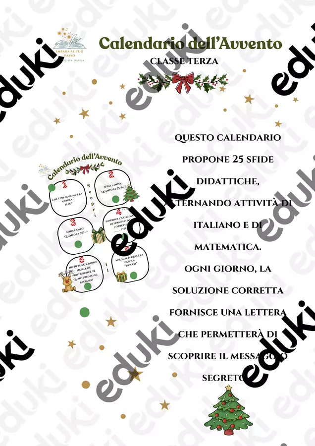 Calendario dell'avvento ita e mat cl 3 Esercizi - Calendario dell'avvento ita e mat cl 3 - Impara al tuo passo - Pagina di copertina