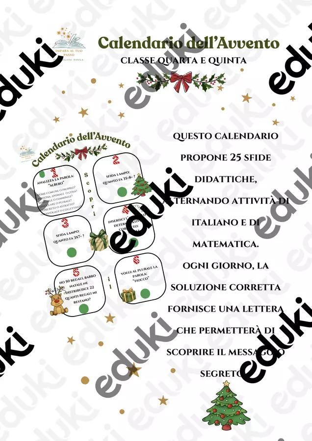 Calendario dell'avvento ita e mat cl 4-5 Esercizi - Calendario dell'avvento ita e mat cl 4-5 - Impara al tuo passo - Pagina di copertina