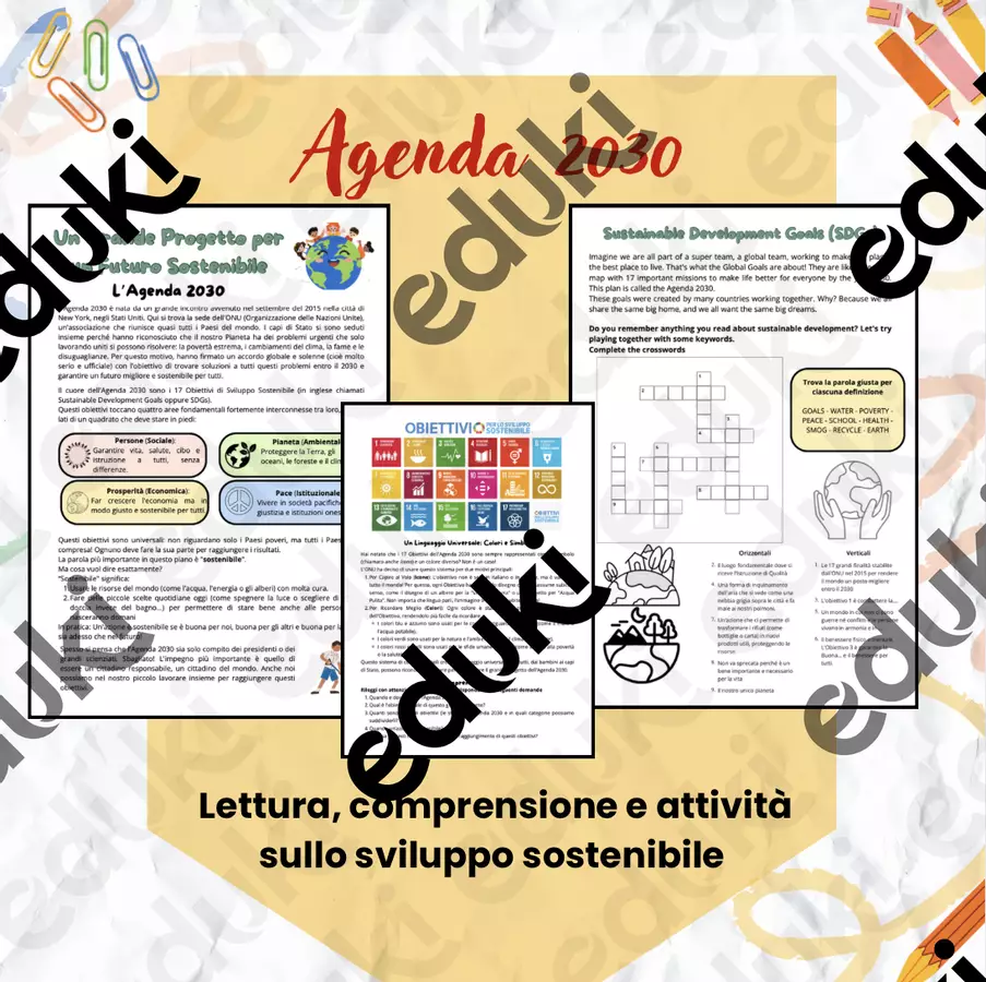 Agenda 2030 – Lettura, comprensione e attività classi 4-5 Esercizi - Agenda 2030 – Lettura, comprensione e attività classi 4-5 - Caterina Borello - Pagina di copertina