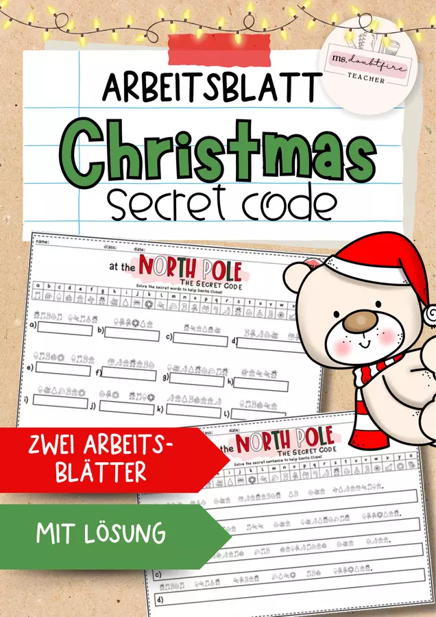Christmas: Worksheet Secret Code | North Pole (Scheda di lavoro: codice segreto e Polo Nord) Esercizi - Christmas: Worksheet Secret Code | North Pole (Scheda di lavoro: codice segreto e Polo Nord) - ms.doubtfire - Pagina di copertina