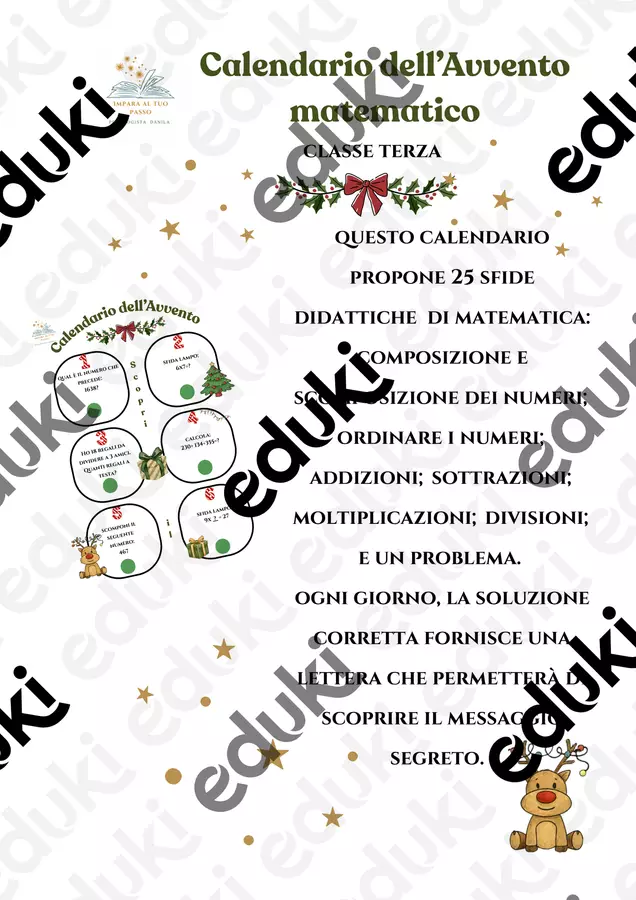 Calendario dell'avvento matemcatico cl 3 Esercizi - Calendario dell'avvento matemcatico cl 3 - Impara al tuo passo - Pagina di copertina