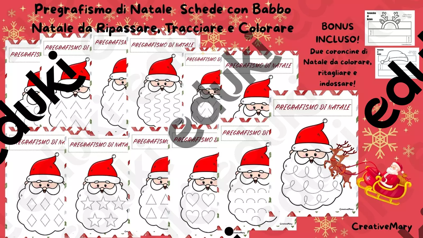 Pregrafismo di Natale.Schede con Babbo Natale da Ripassare, Tracciare e Colorare Altro tipo di materiale - Pregrafismo di Natale.Schede con Babbo Natale da Ripassare, Tracciare e Colorare - CreativeMary - Pagina di copertina