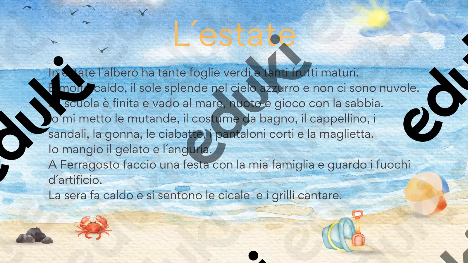 L´estate: descrizione e attività didattiche Esercizi - L´estate: descrizione e attività didattiche - Maestra Valentina AA - Pagina di copertina