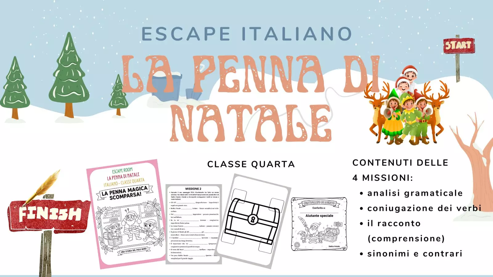 La Penna di Natale: ESCAPE ITALIANO CLASSE QUARTA Esercizi - La Penna di Natale: ESCAPE ITALIANO CLASSE QUARTA - Imparare passo a passo - Pagina di copertina