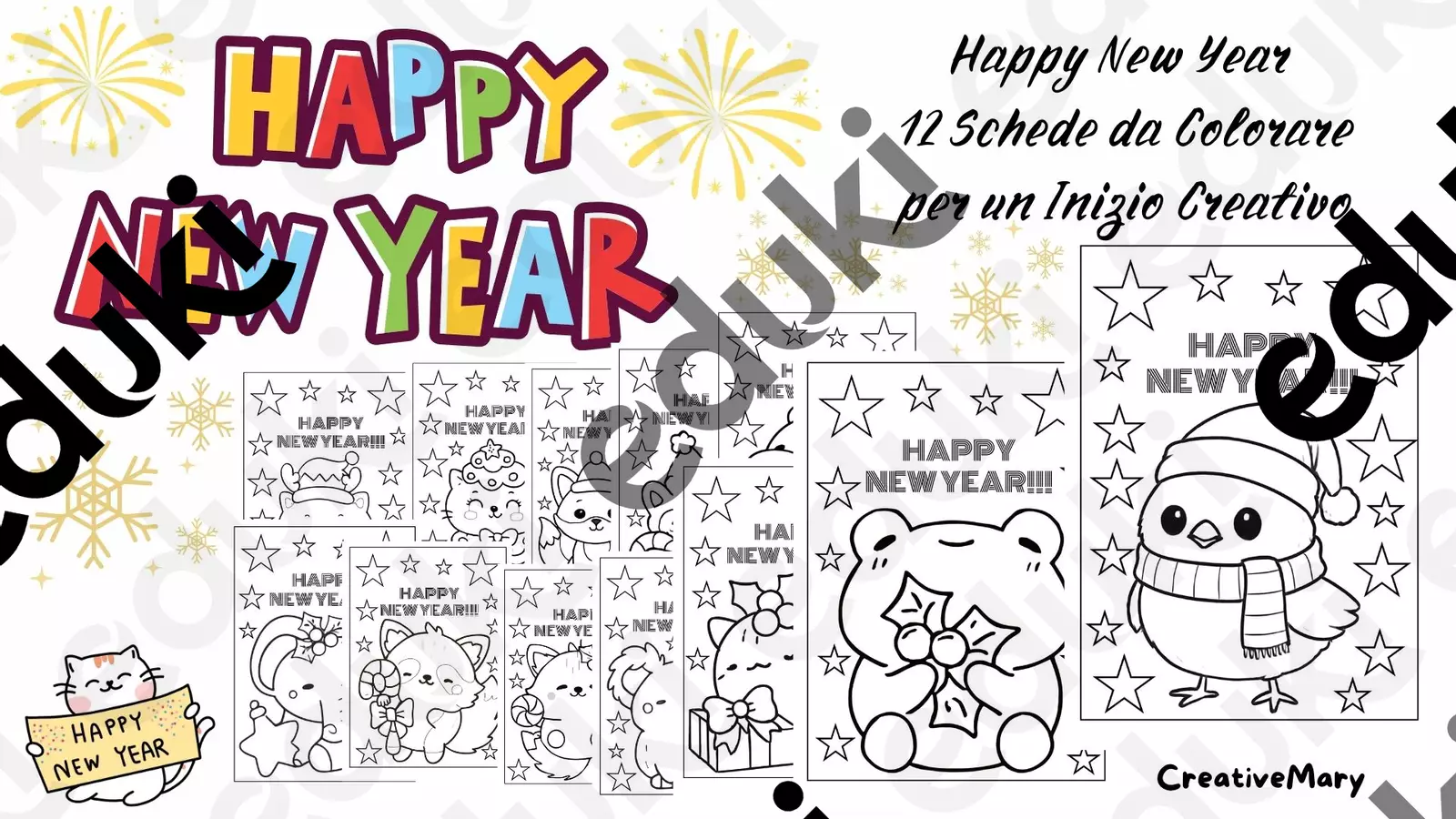 Happy New Year.Schede da Colorare per un Inizio Creativo Altro tipo di materiale - Happy New Year.Schede da Colorare per un Inizio Creativo - CreativeMary - Pagina di copertina