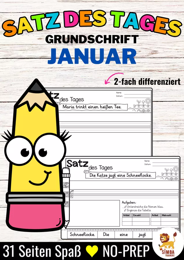 Satz des Tages / Schüttelsätze (Grundschrift) schreiben Januar Tedesco Esercizi - Satz des Tages / Schüttelsätze (Grundschrift) schreiben Januar Tedesco - SIMBA Trainers Education - Pagina di copertina