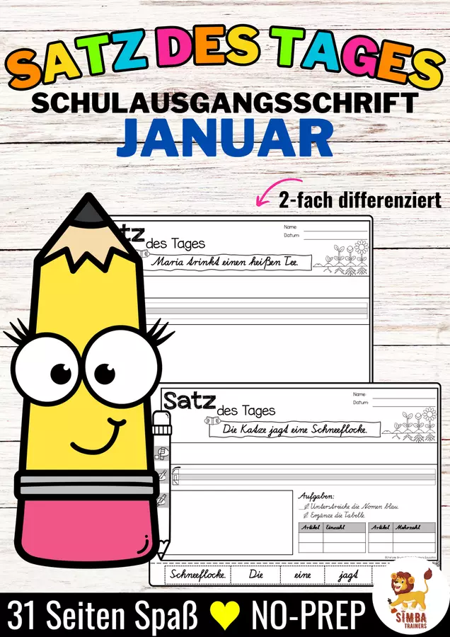 Satz des Tages / Schüttelsätze (Schulausgangsschrift) schreiben Januar Tedesco Esercizi - Satz des Tages / Schüttelsätze (Schulausgangsschrift) schreiben Januar Tedesco - SIMBA Trainers Education - Pagina di copertina