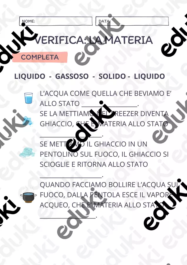 VERIFICA DI SCIENZE - GLI STATI DELLA MATERIA Esercizi - VERIFICA DI SCIENZE - GLI STATI DELLA MATERIA - MaestraMammaChiara - Pagina di copertina