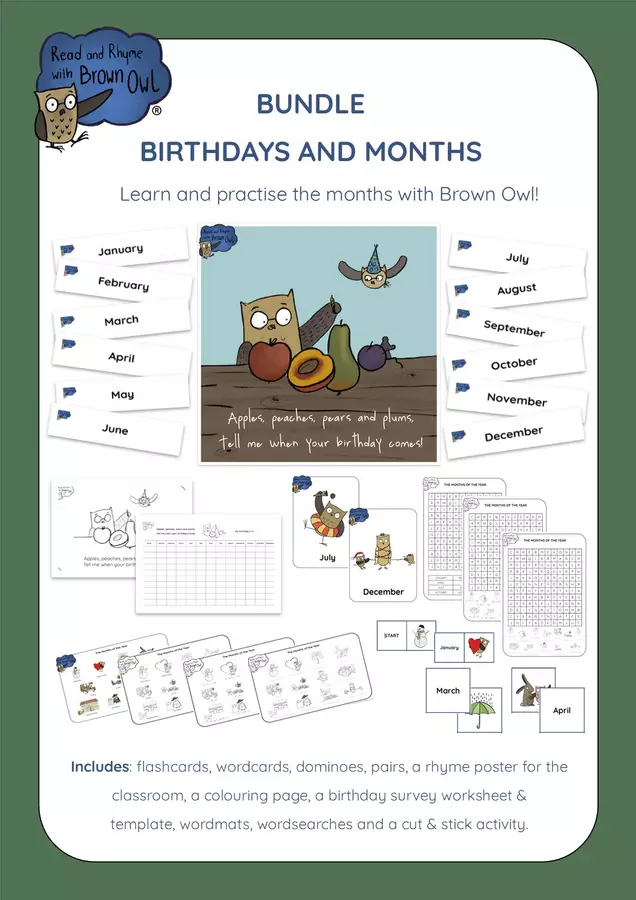 The Months of the Year - Flashcards, games & activities Esercizi - The Months of the Year - Flashcards, games & activities - Read and Rhyme with Brown Owl - Pagina di copertina