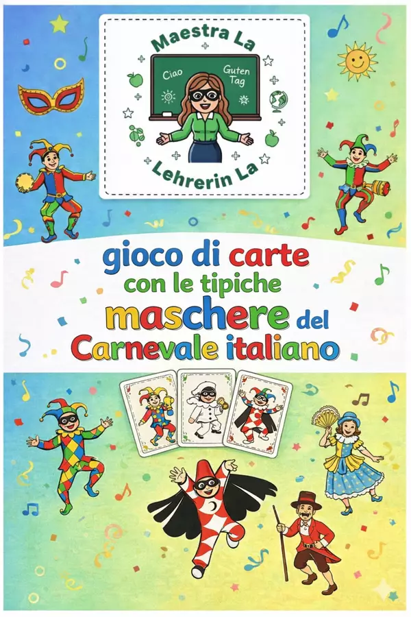 GIOCO di CARTE con le MASCHERE del CARNEVALE ITALIANO Flashcard - GIOCO di CARTE con le MASCHERE del CARNEVALE ITALIANO - Maestra La - Pagina di copertina