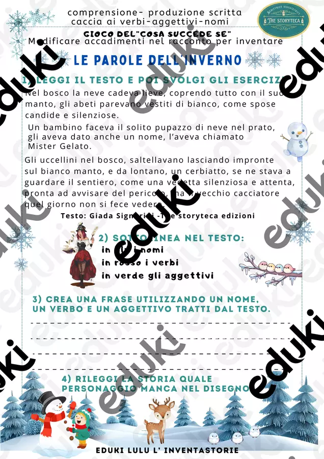 Comprendere,scrivere e inventare "le parole dell'inverno" Esercizi - Comprendere,scrivere e inventare "le parole dell'inverno" - Lulu l'InventaStorie - Pagina di copertina