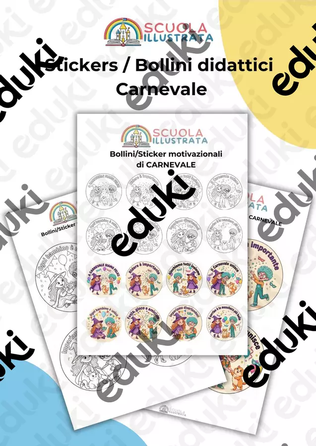 Bollini/Sticker Illustrati Carnevale Materiale di supporto/inclusione - Bollini/Sticker Illustrati Carnevale - Scuola Illustrata - Pagina di copertina
