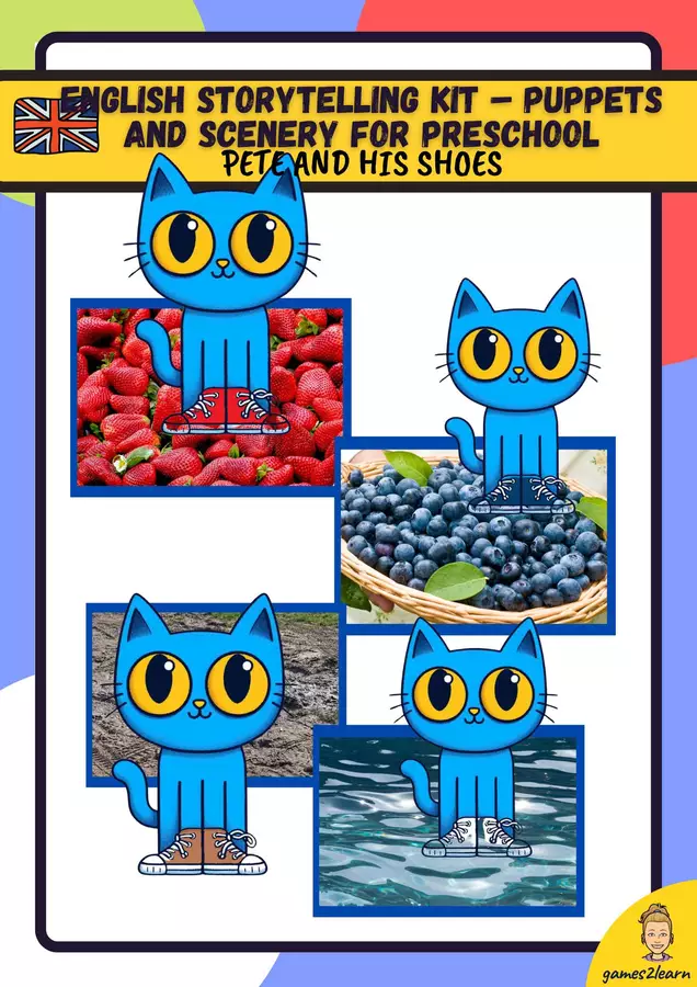 Pete and his shoes: English Storytelling Kit – Puppets and Scenery for Preschool Materiale di supporto/inclusione - Pete and his shoes: English Storytelling Kit – Puppets and Scenery for Preschool - games2learn - Pagina di copertina