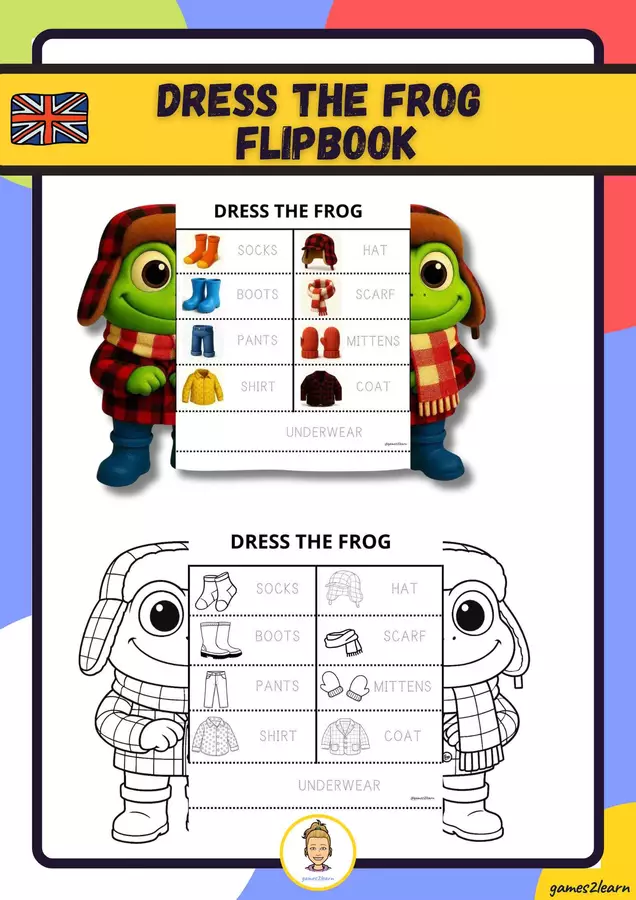 Dress the Frog Flipbook Esercizi - Dress the Frog Flipbook - games2learn - Pagina di copertina