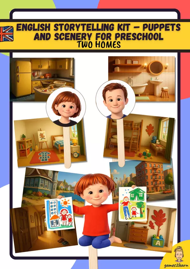 TWO HOMES- English Storytelling Kit – Puppets and Scenery for Preschool Materiale di supporto/inclusione - TWO HOMES- English Storytelling Kit – Puppets and Scenery for Preschool - games2learn - Pagina di copertina