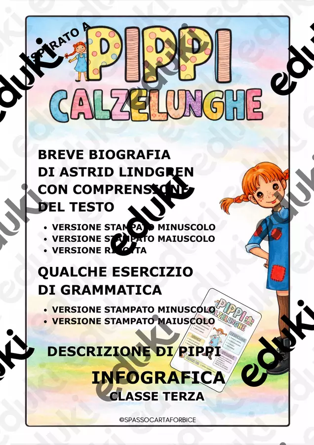 PIPPI CALZELUNGHE E LINDGREN ASTRID Esercizi - PIPPI CALZELUNGHE E LINDGREN ASTRID - Spassocartaforbice - Pagina di copertina