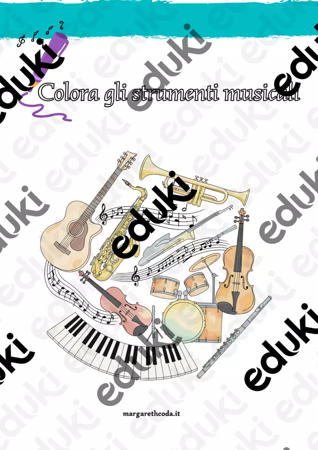 Colora gli strumenti musicali singoli Materiale per pittura e bricolage - Colora gli strumenti musicali singoli - Margareth Caroline Coda - Pagina di copertina