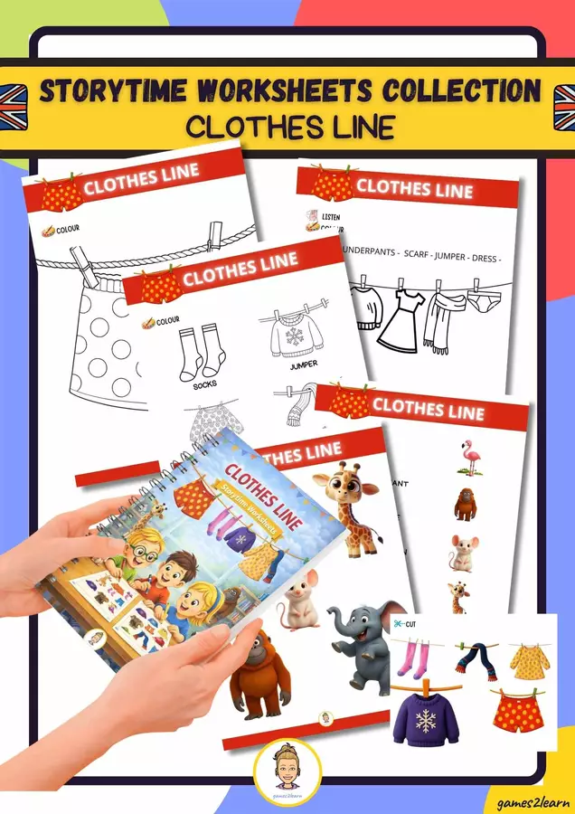 CLOTHES LINE - STORYTIME WHORKSHEETS COLLECTION Esercizi - CLOTHES LINE - STORYTIME WHORKSHEETS COLLECTION - games2learn - Pagina di copertina