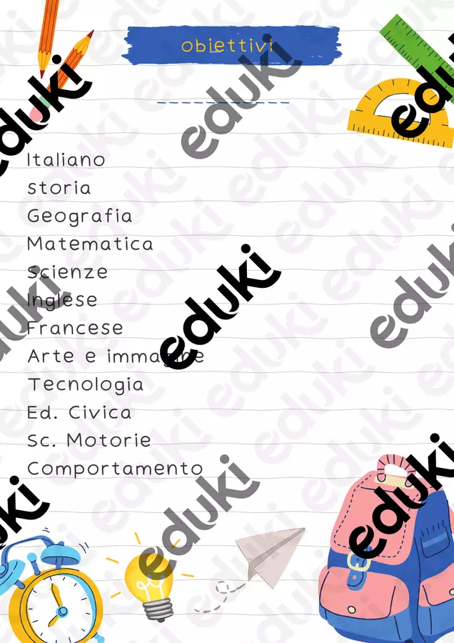 Scheda obiettivi scolastici - punta al tuo traguardo! Materiale di supporto/inclusione - Scheda obiettivi scolastici - punta al tuo traguardo! - Studio Pedagogico Barbaglia - Pagina di copertina