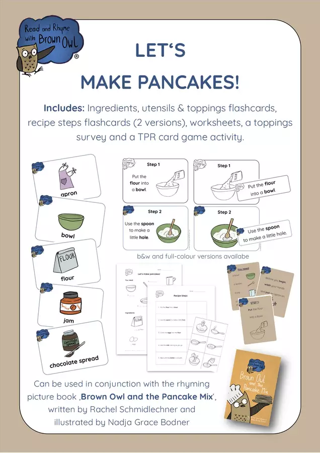 Let's Make Pancakes! - BUNDLE of flashcards & worksheets Esercizi - Let's Make Pancakes! - BUNDLE of flashcards & worksheets - Read and Rhyme with Brown Owl - Pagina di copertina