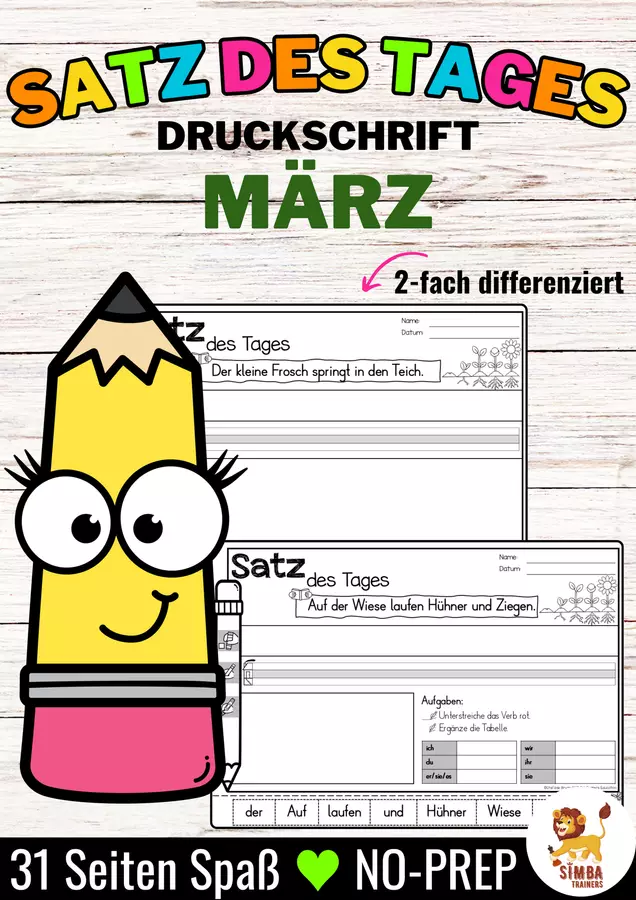 Satz des Tages / Schüttelsätze (Druckschrift) schreiben März Tedesco Esercizi - Satz des Tages / Schüttelsätze (Druckschrift) schreiben März Tedesco - SIMBA Trainers Education - Pagina di copertina