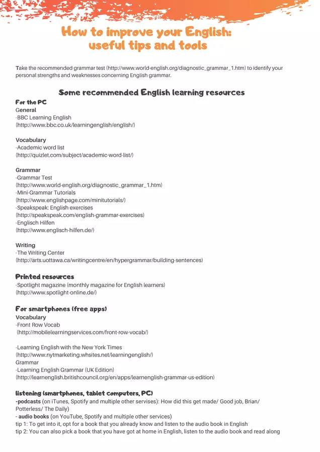 How to improve your english useful tips and tools ("Come migliorare l’inglese: consigli pratici e strumenti utili") Esercizi - How to improve your english useful tips and tools ("Come migliorare l’inglese: consigli pratici e strumenti utili") - Mrs. Team English - Pagina di copertina