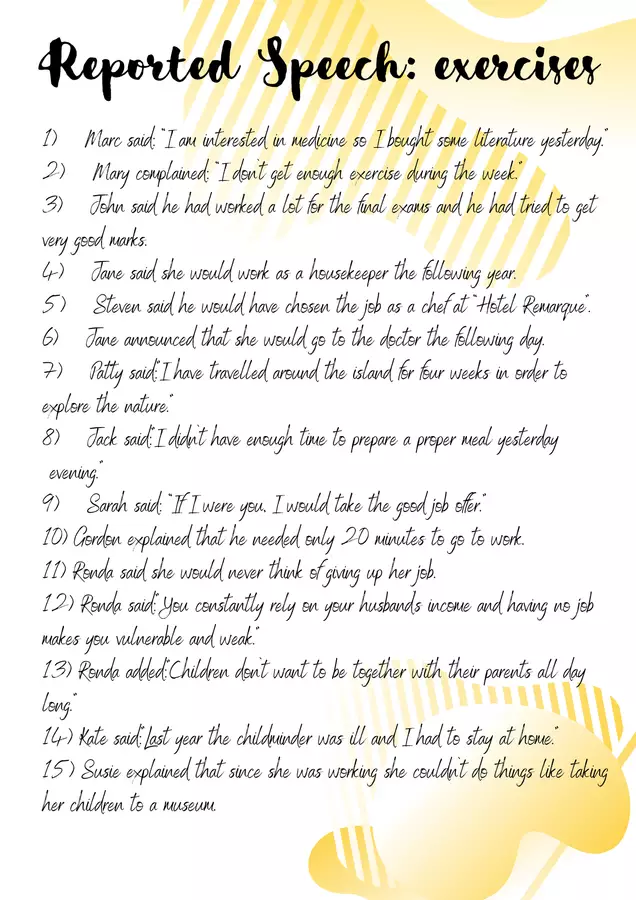 Indirect speech, exercises, grammar (Discorso indiretto, esercizi e grammatica) Esercizi - Indirect speech, exercises, grammar (Discorso indiretto, esercizi e grammatica) - Mrs. Team English - Pagina di copertina