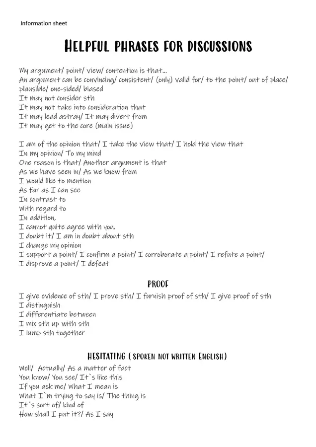 Helpful phrases for discussions ("Frasi utili per le discussioni") Esercizi - Helpful phrases for discussions ("Frasi utili per le discussioni") - Mrs. Team English - Pagina di copertina