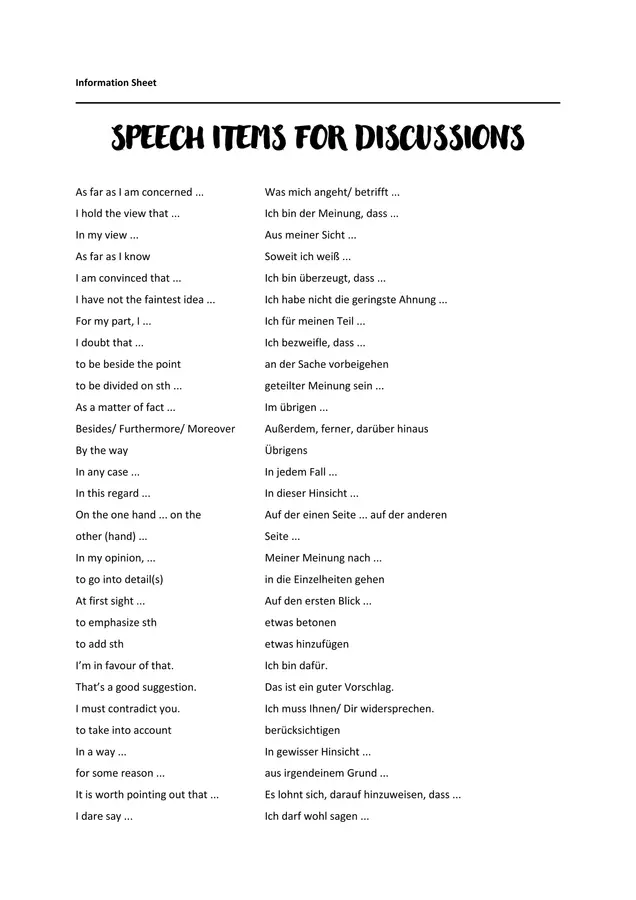 Speech items for discussion ("Argomenti di discussione") Esercizi - Speech items for discussion ("Argomenti di discussione") - Mrs. Team English - Pagina di copertina