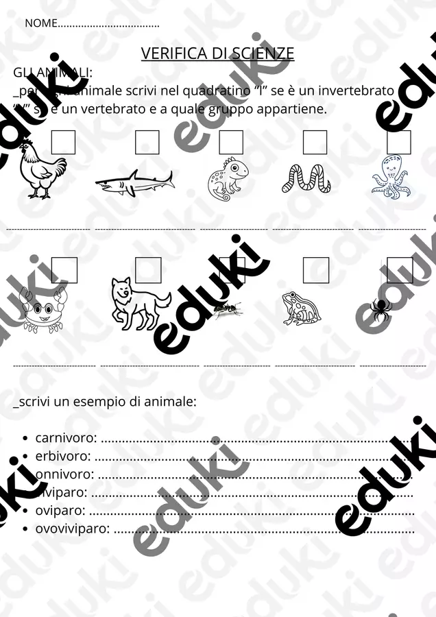 Verifica scienze classe terza primaria. Gli animali Esercizi - Verifica scienze classe terza primaria. Gli animali - lamaestraroby79 - Pagina di copertina