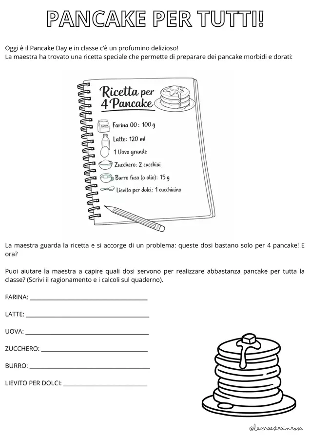 PANCAKE PER TUTTI: un problema per il pancake day Esercizi - PANCAKE PER TUTTI: un problema per il pancake day - La maestra in rosa - Pagina di copertina