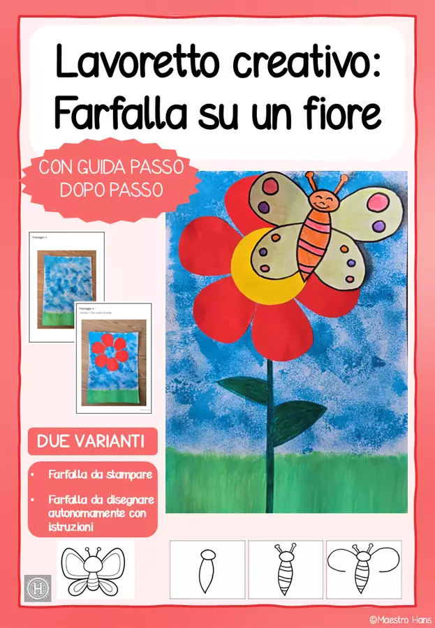 Lavoretto creativo: Farfalla su un fiore Materiale per pittura e bricolage - Lavoretto creativo: Farfalla su un fiore - Maestro Hans - Pagina di copertina