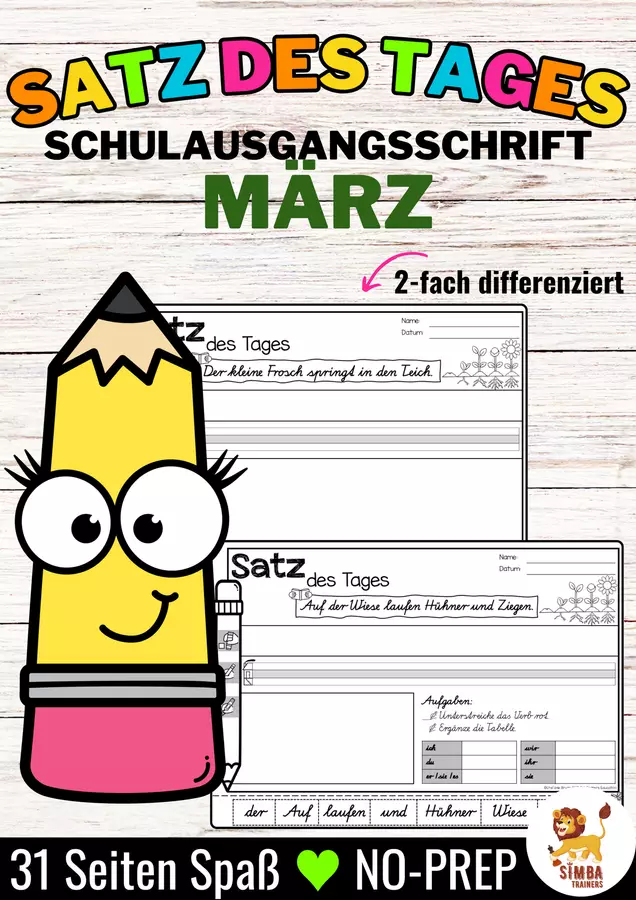 Satz des Tages / Schüttelsätze (Schulausgangsschrift) schreiben März Tedesco Esercizi - Satz des Tages / Schüttelsätze (Schulausgangsschrift) schreiben März Tedesco - SIMBA Trainers Education - Pagina di copertina
