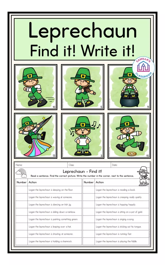 Leprechaun - Find it! Write it! - St. Patrick's Day (Ireland) Esercizi - Leprechaun - Find it! Write it! - St. Patrick's Day (Ireland) - Camilla's Classroom - Pagina di copertina