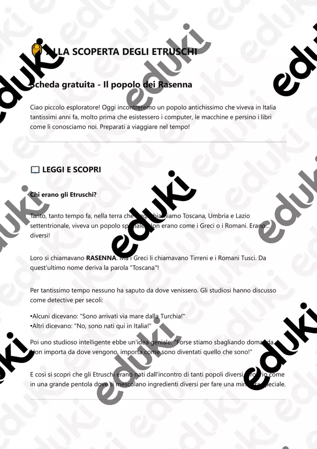 Gli Etruschi: scheda gratuita 5 pag. Esercizi - Gli Etruschi: scheda gratuita 5 pag. - Piccole Magiche Storie - Pagina di copertina
