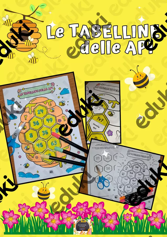 🐝Le Tabelline delle Api – Attività di Associazione e Ritaglio🐝 Esercizi - 🐝Le Tabelline delle Api – Attività di Associazione e Ritaglio🐝 - La scuola di Oscar - Pagina di copertina