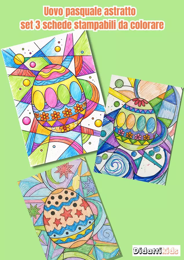 Uova di Pasqua astratte da colorare (set 3 schede stampabili) Materiale di supporto/inclusione - Uova di Pasqua astratte da colorare (set 3 schede stampabili) - DidattiKids 🌸 Silvia - Pagina di copertina