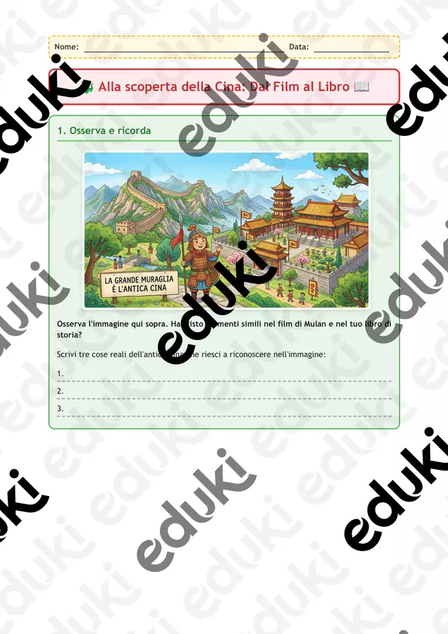 Alla scoperta della civiltà cinese con Mulan Esercizi - Alla scoperta della civiltà cinese con Mulan - Aula errante | Maestra Sabrina 🦋🌷 - Pagina di copertina