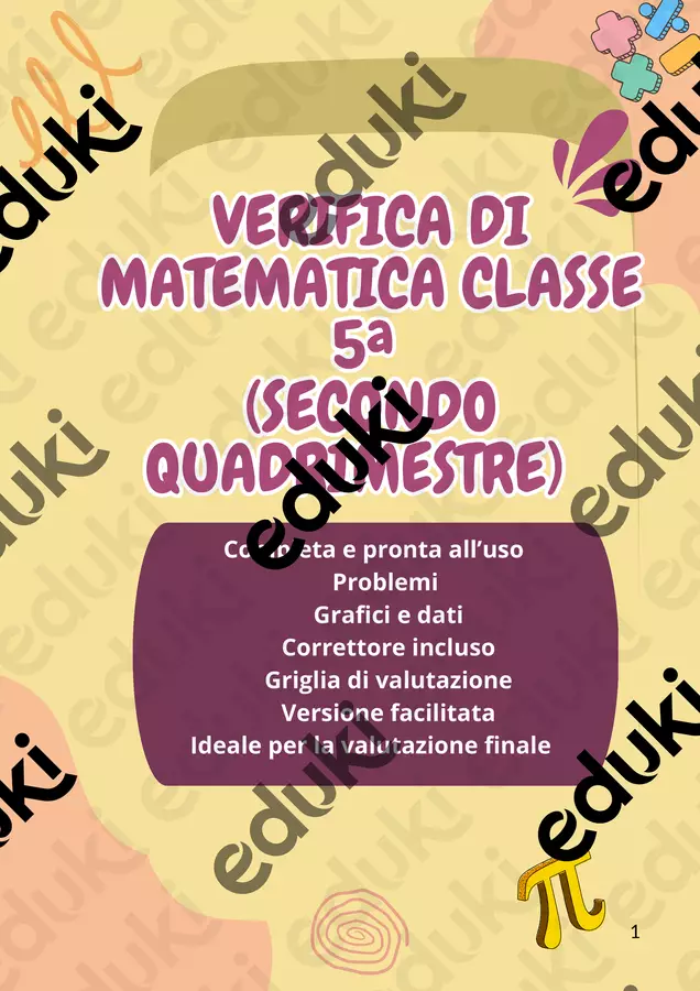 Verifica Matematica Classe 5ª (Secondo Quadrimestre) – Completa con Grafici, Problemi, Correttore e Griglie Esercizi - Verifica Matematica Classe 5ª (Secondo Quadrimestre) – Completa con Grafici, Problemi, Correttore e Griglie - Maestra Nada - Pagina di copertina
