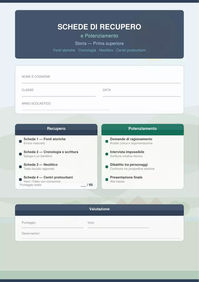 schede per attività recupero e potenziamento storia prima professionale Altro tipo di materiale - schede per attività recupero e potenziamento storia prima professionale - LessonShare - Pagina di copertina