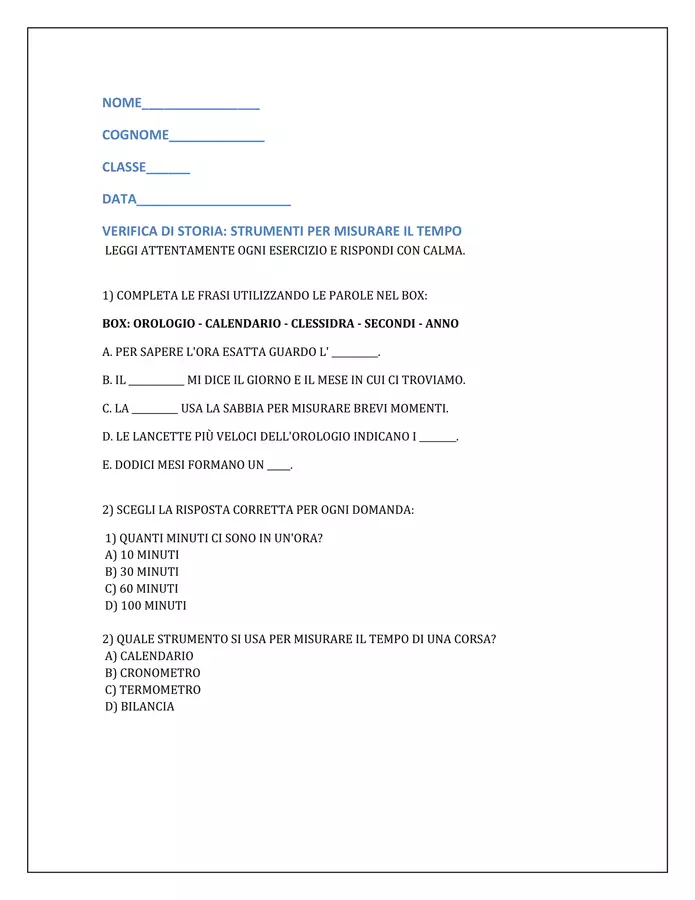 Strumenti per misurare il tempo - VERIFICA Materiale di supporto/inclusione - Strumenti per misurare il tempo - VERIFICA - Albi illustrati therapy - Pagina di copertina