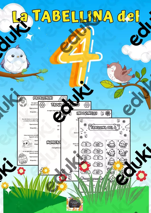 🕊️🪹 KIT TABELLINA DEL 4 – 4 attività in 1 a tema Uccellini 🕊️🪹 Esercizi - 🕊️🪹 KIT TABELLINA DEL 4 – 4 attività in 1 a tema Uccellini 🕊️🪹 - La scuola di Oscar - Pagina di copertina