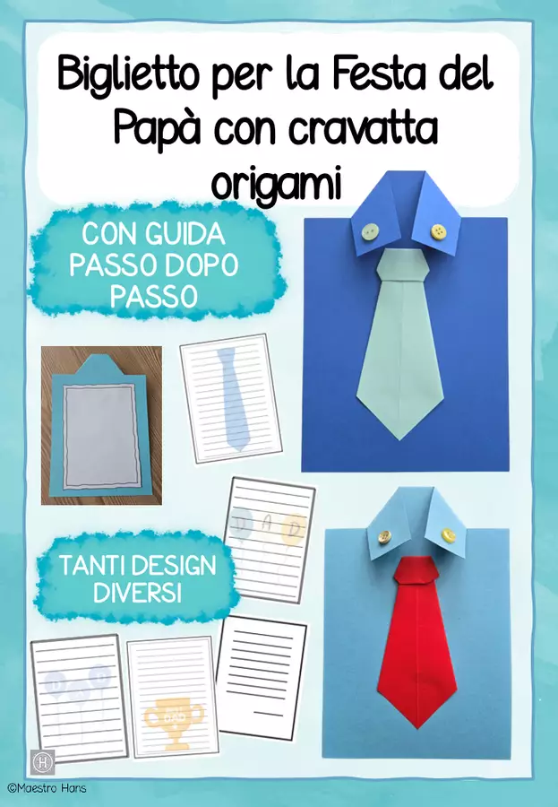 Biglietto per la Festa del Papà con cravatta origami Materiale per pittura e bricolage - Biglietto per la Festa del Papà con cravatta origami - Maestro Hans - Pagina di copertina