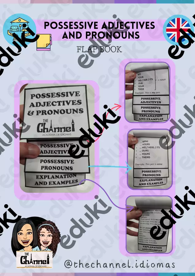 POSSESSIVE ADJECTIVES & PRONOUNS – Flap Book Schede informative - POSSESSIVE ADJECTIVES & PRONOUNS – Flap Book - The Channel - Academia de idiomas - Pagina di copertina