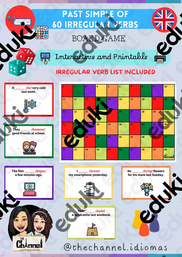 PAST SIMPLE OF 60 IRREGULAR VERBS – Board Game & List Materiale interattivo - PAST SIMPLE OF 60 IRREGULAR VERBS – Board Game & List - The Channel - Academia de idiomas - Pagina di copertina