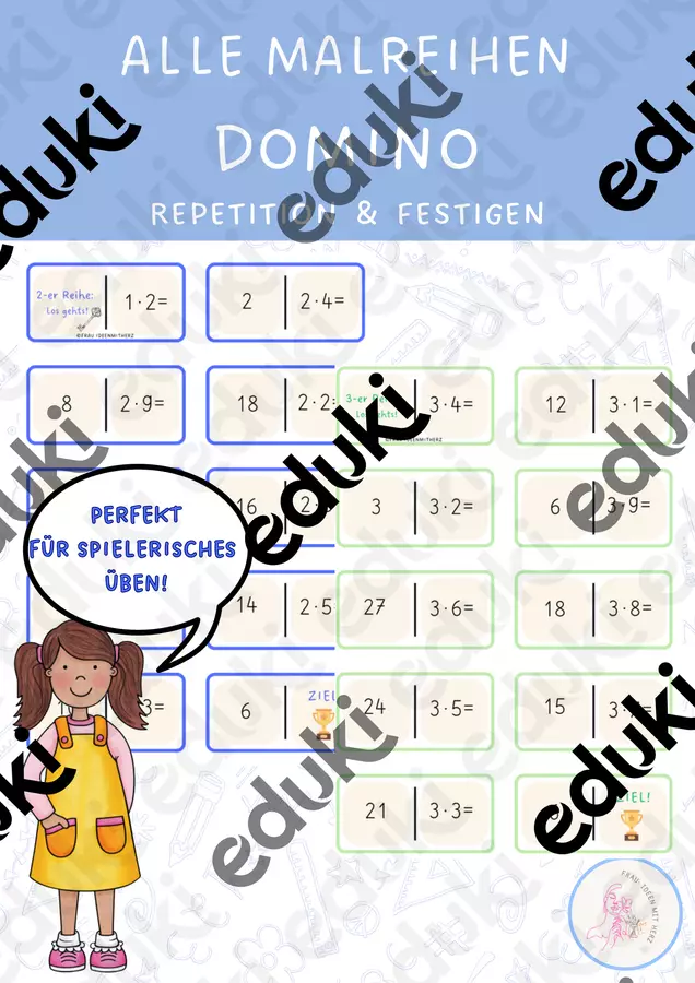 Domino Malreihen / Reihen - Dominos Multiplikation / Malreihen Multiplikation Spiele - Domino Malreihen / Reihen - Dominos Multiplikation / Malreihen Multiplikation - Frau IdeenmitHerz 🤍 - Deckblatt