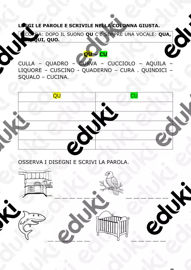 Suoni QU CU Esercizi - Suoni QU CU - Maestra Nedy - Pagina di copertina