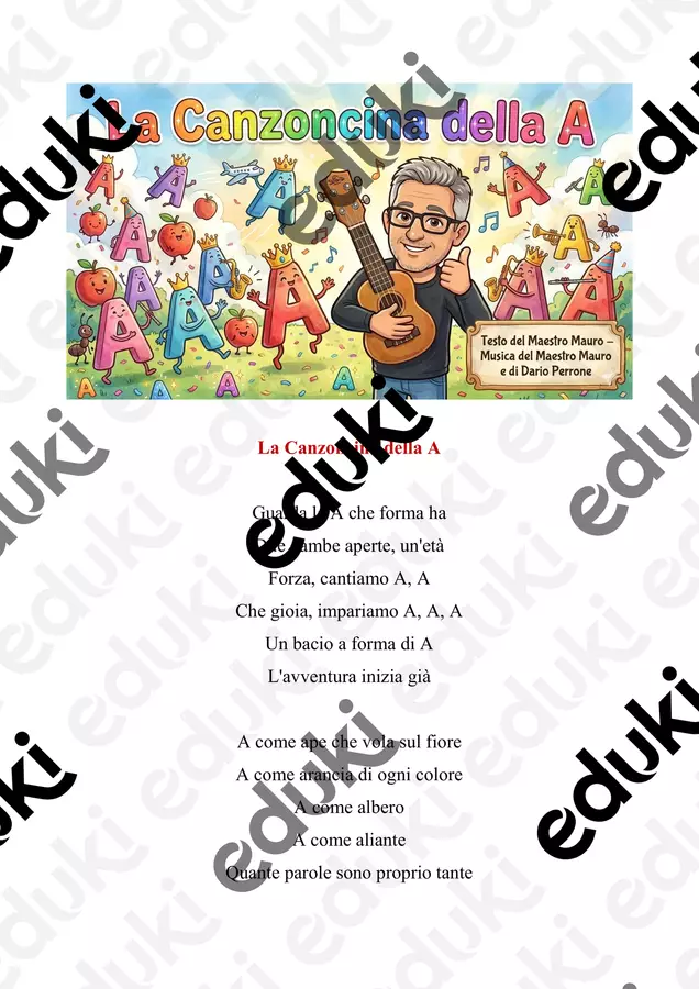 La Canzoncina della A - Testo Flashcard - La Canzoncina della A - Testo - Maestro Mauro - Pagina di copertina
