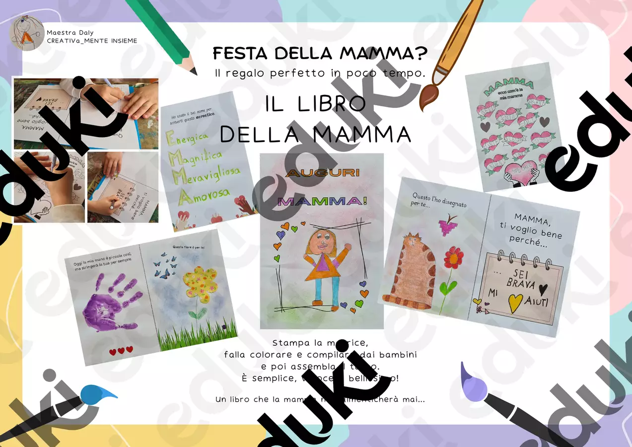 Lavoretto per la festa della mamma - il libro della mamma Materiale per pittura e bricolage - Lavoretto per la festa della mamma - il libro della mamma - Maestra Daly - Pagina di copertina