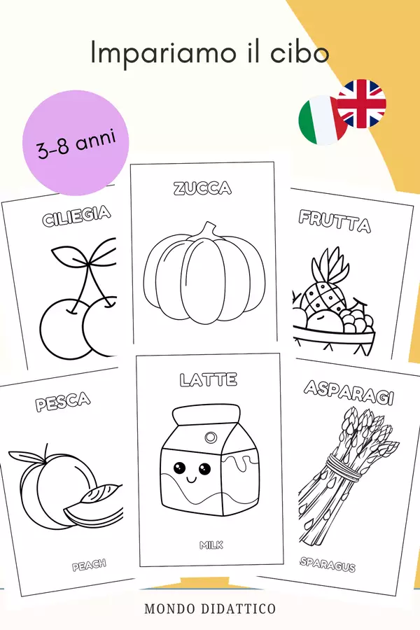 Frutta e Verdura da Colorare: Primi Disegni Bilingue Materiale interattivo - Frutta e Verdura da Colorare: Primi Disegni Bilingue - Mondo Didattico - Pagina di copertina